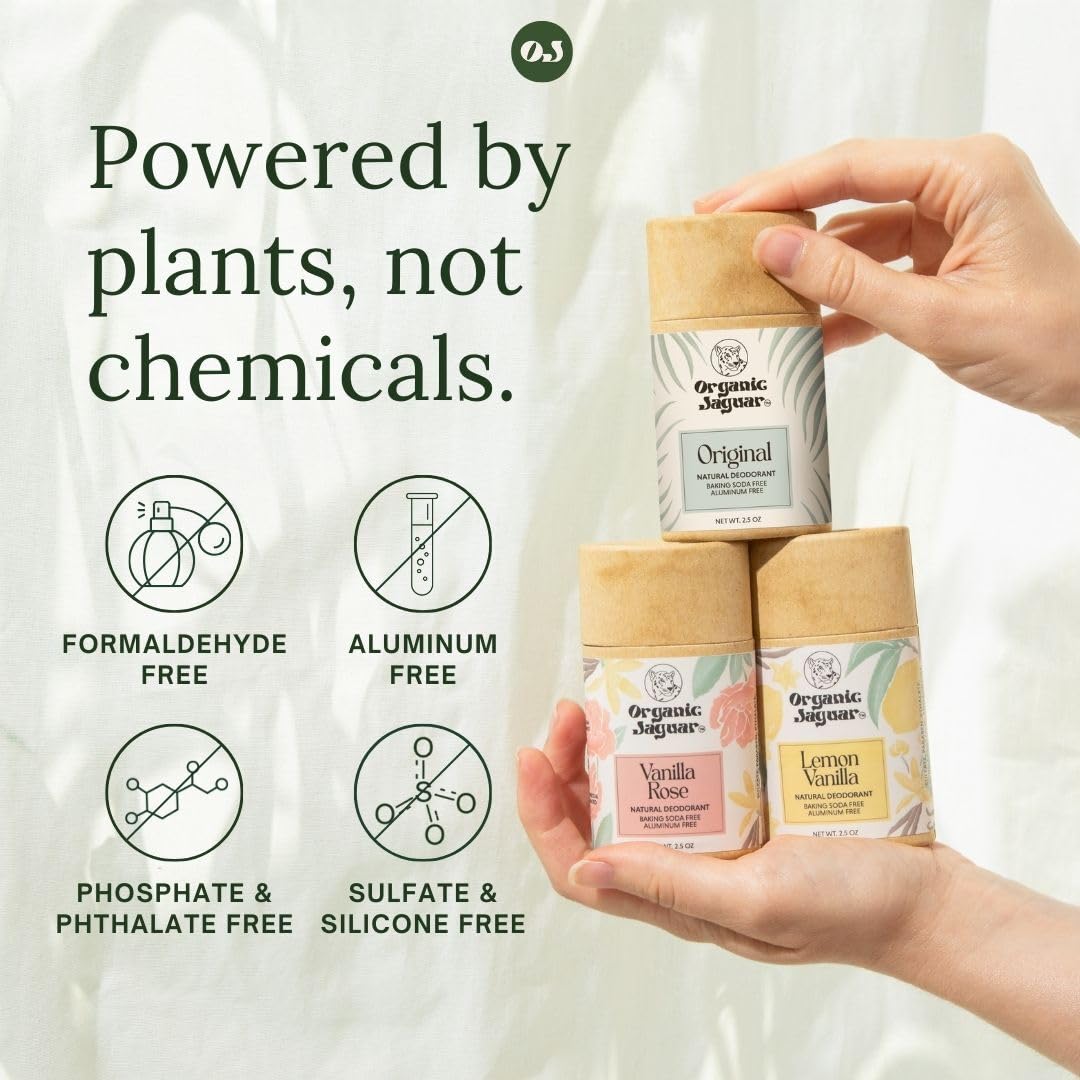 Organic Jaguar application shown in hand applying stick underarm for easy, mess-free use benefit