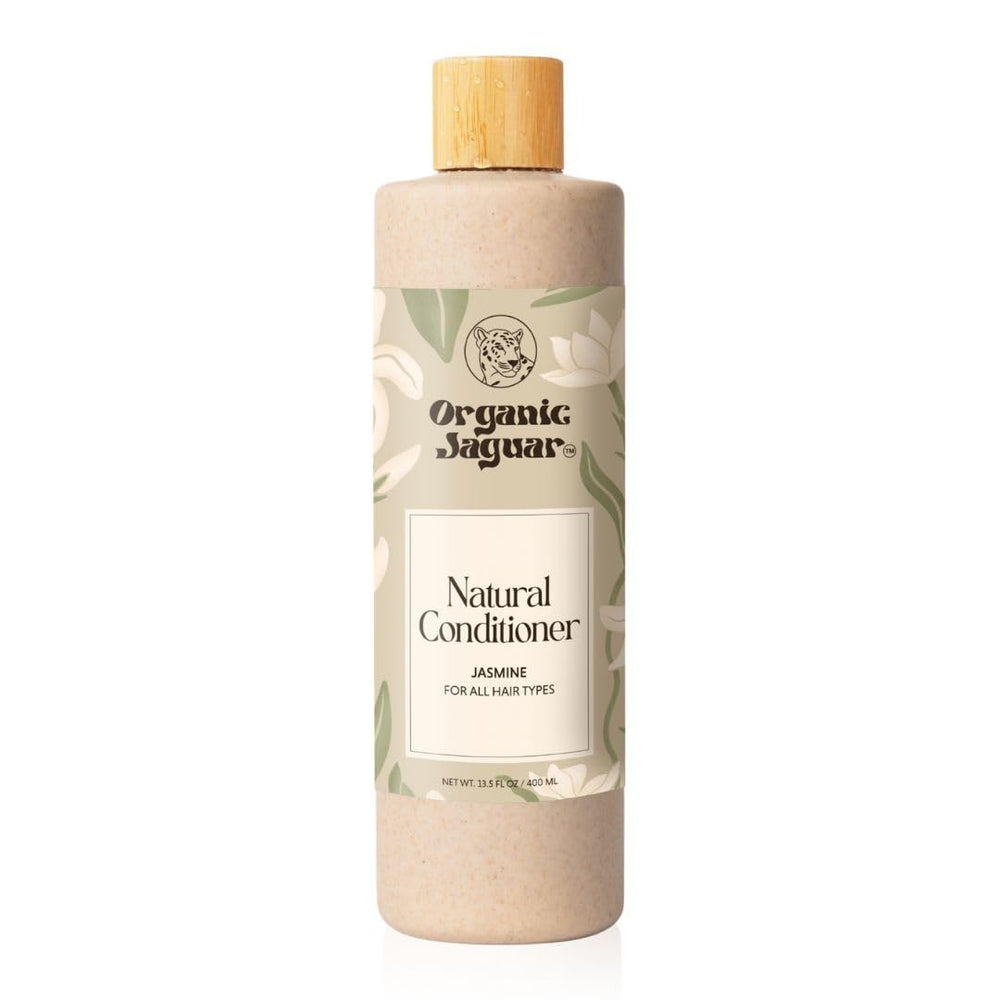 Organic Jaguar front packaging showing jasmine label and eco bottle benefit