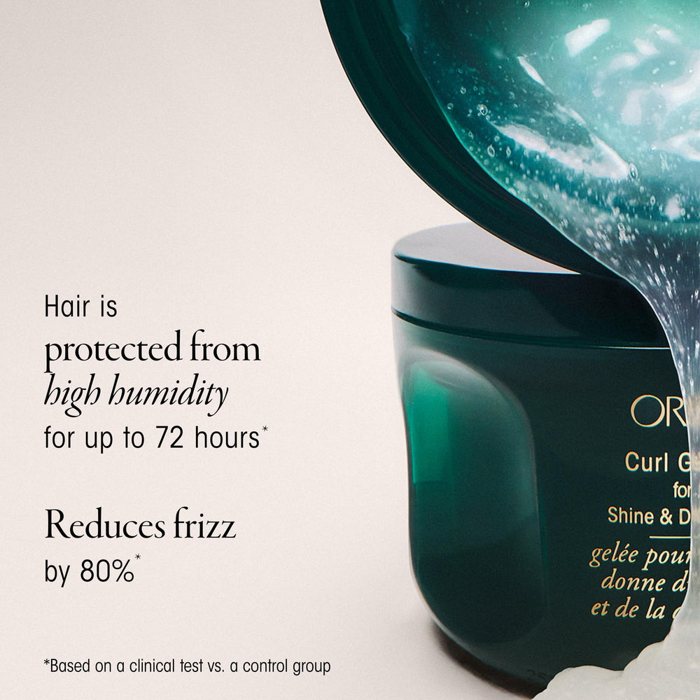 Oribe curl gel in hand demonstrates small amount needed for defined curls
