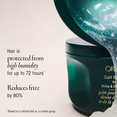 Oribe curl gel in hand demonstrates small amount needed for defined curls