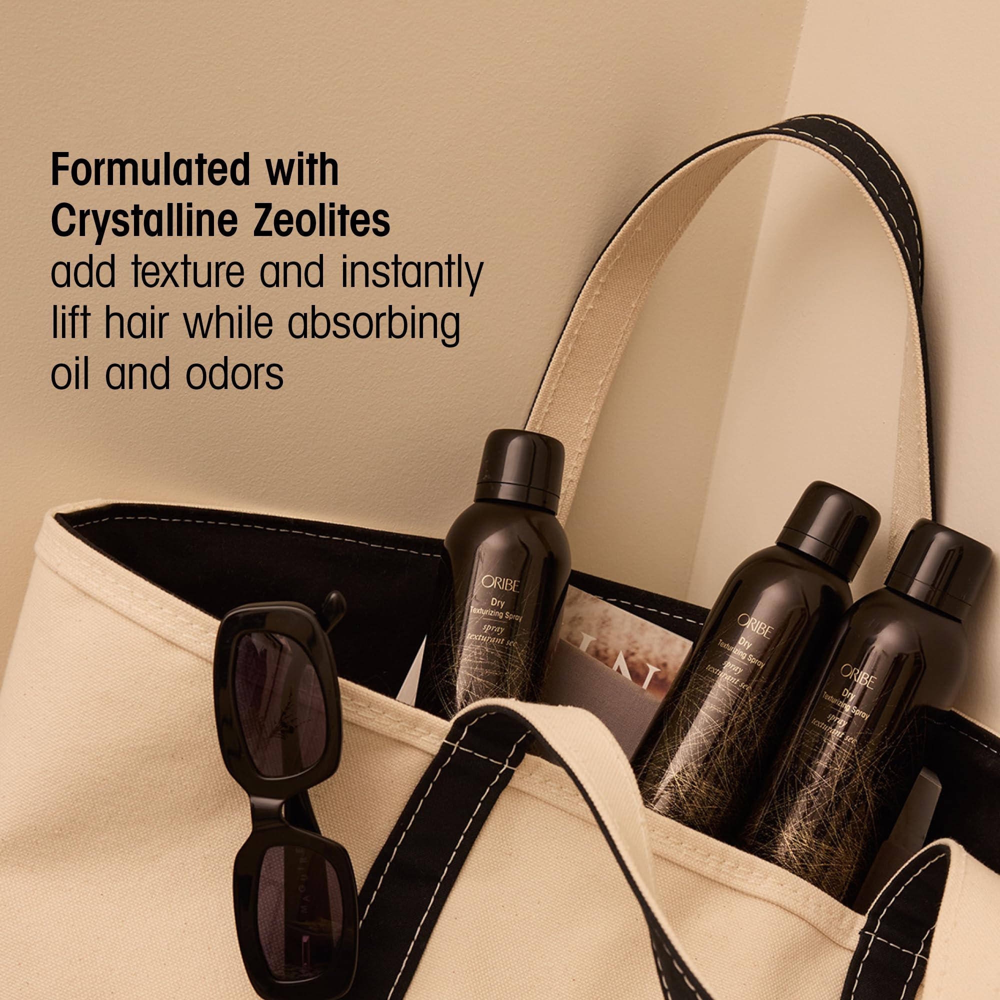 Oribe dry texturizing spray applied to hair shows tousled texture and volume