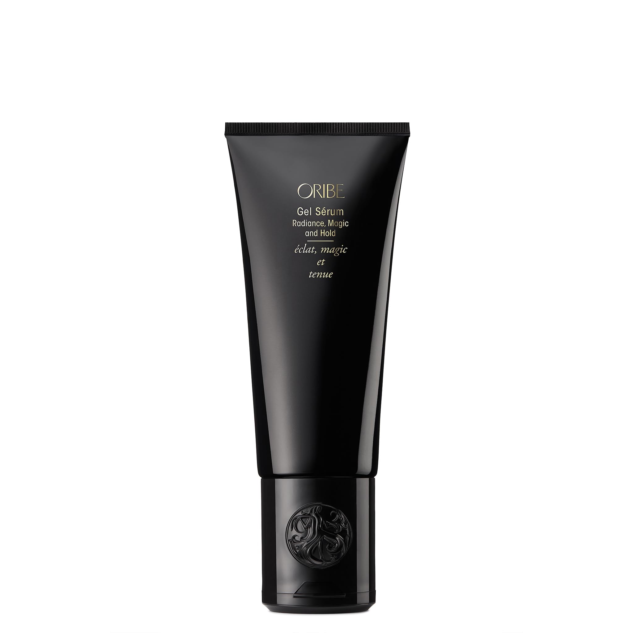 Oribe gel serum front bottle showing sleek packaging and salon finish benefit