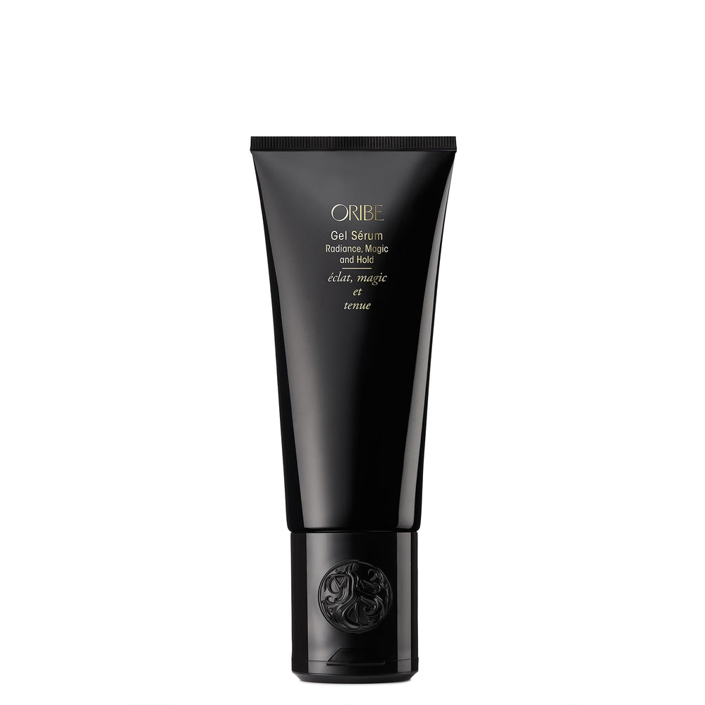 Oribe gel serum front bottle showing sleek packaging and salon finish benefit