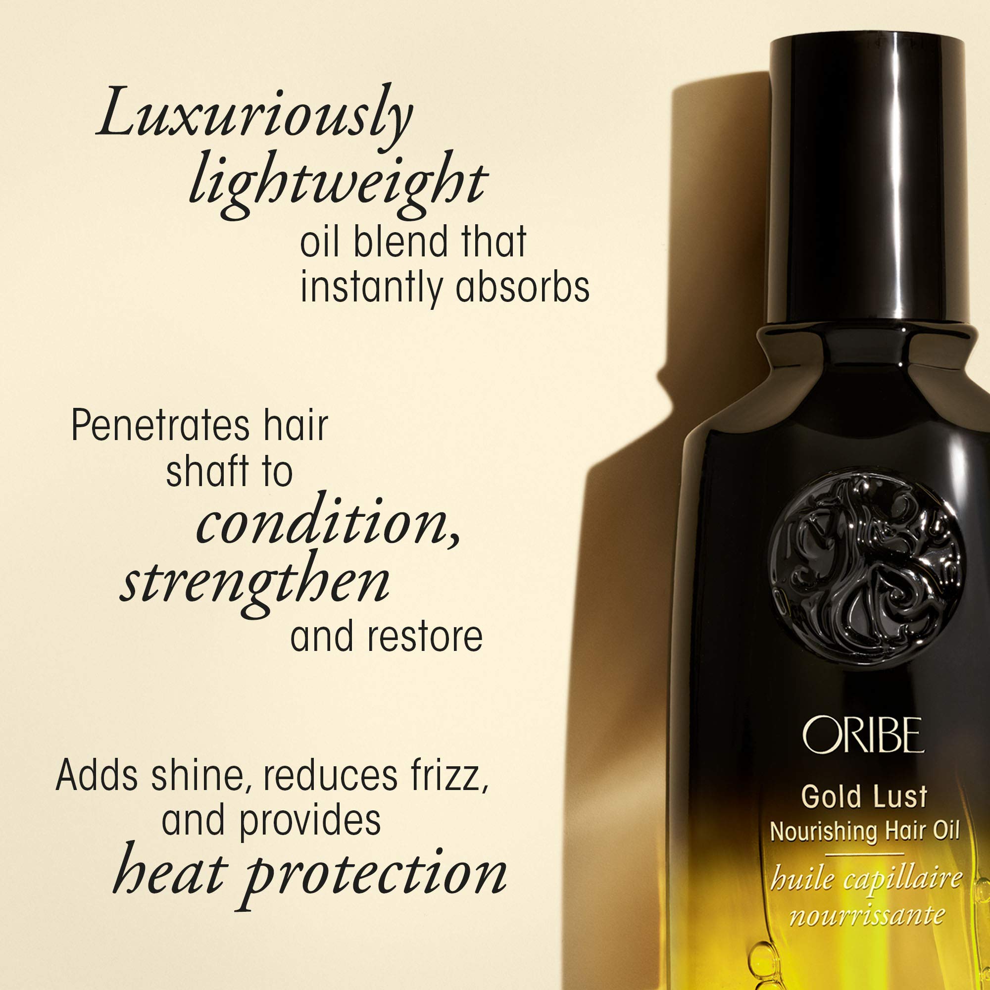 Oribe pump dispenser close-up illustrating easy dosing and mess-free application