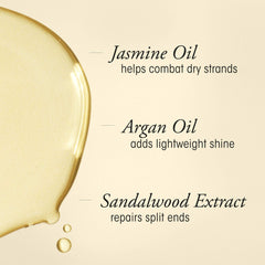Oribe oil drop on fingers highlighting silky texture and quick absorption benefit