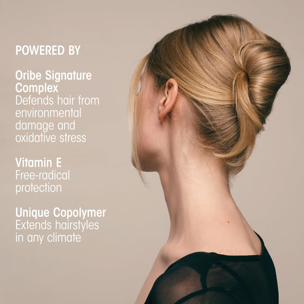 Oribe sprayed on defined curls maintaining shape and reducing frizz