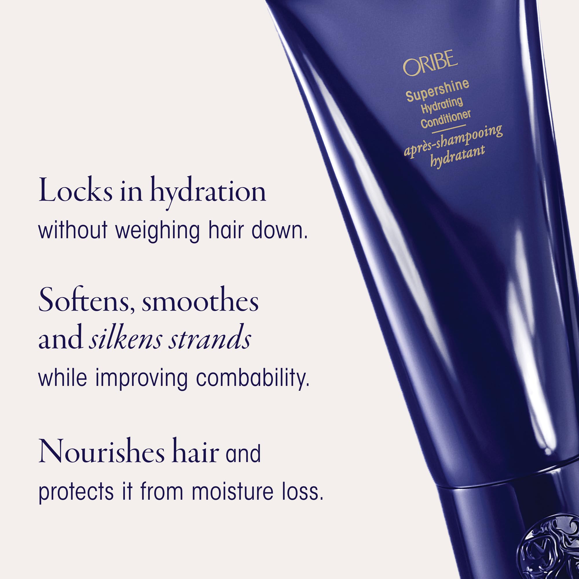 ORIBE conditioner applied to wet hair demonstrating slip and smoothness