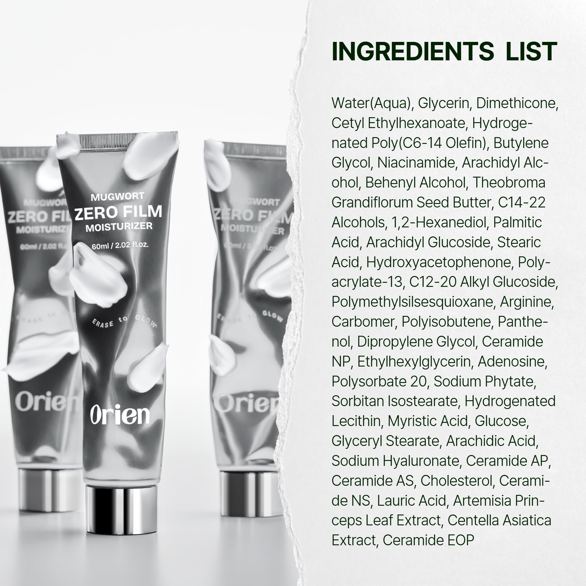 Orien mugwort and centella botanicals displayed indicating soothing action