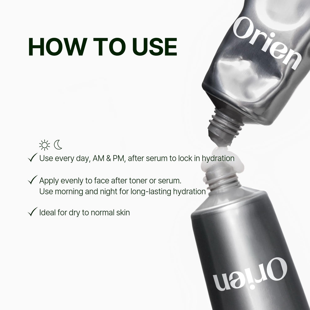 Orien moisturizer applied to skin showing fast absorption benefit