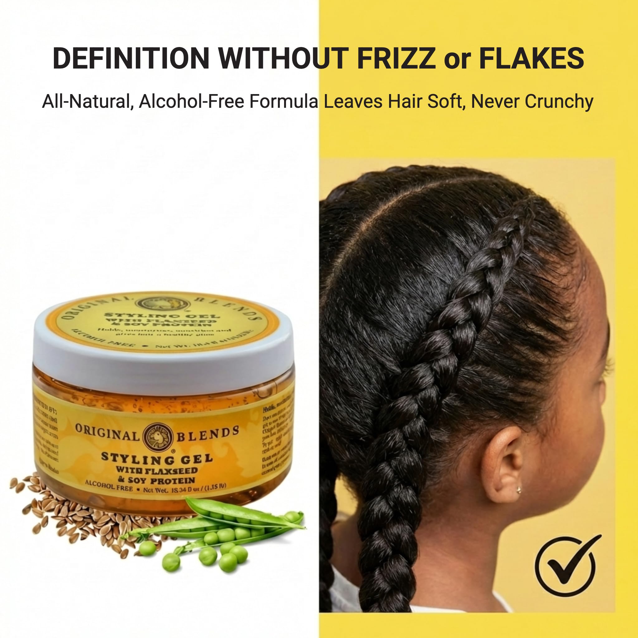 Original Blends styling adult ponytail showing sleek, non-flaky finish