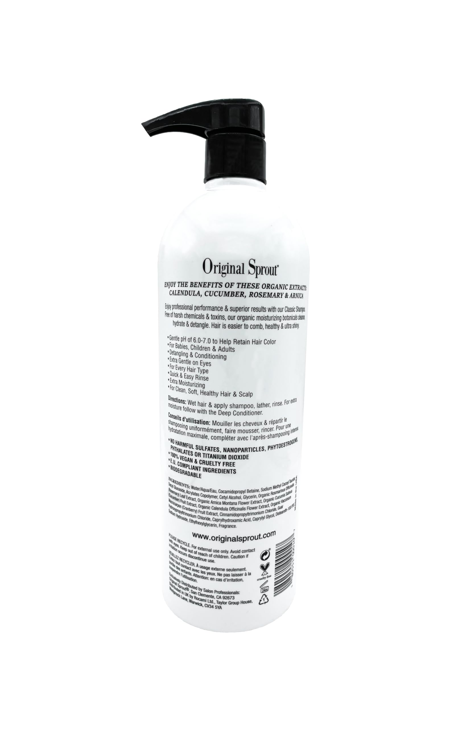 Original Sprout back label ingredients list showing transparency and safety benefit