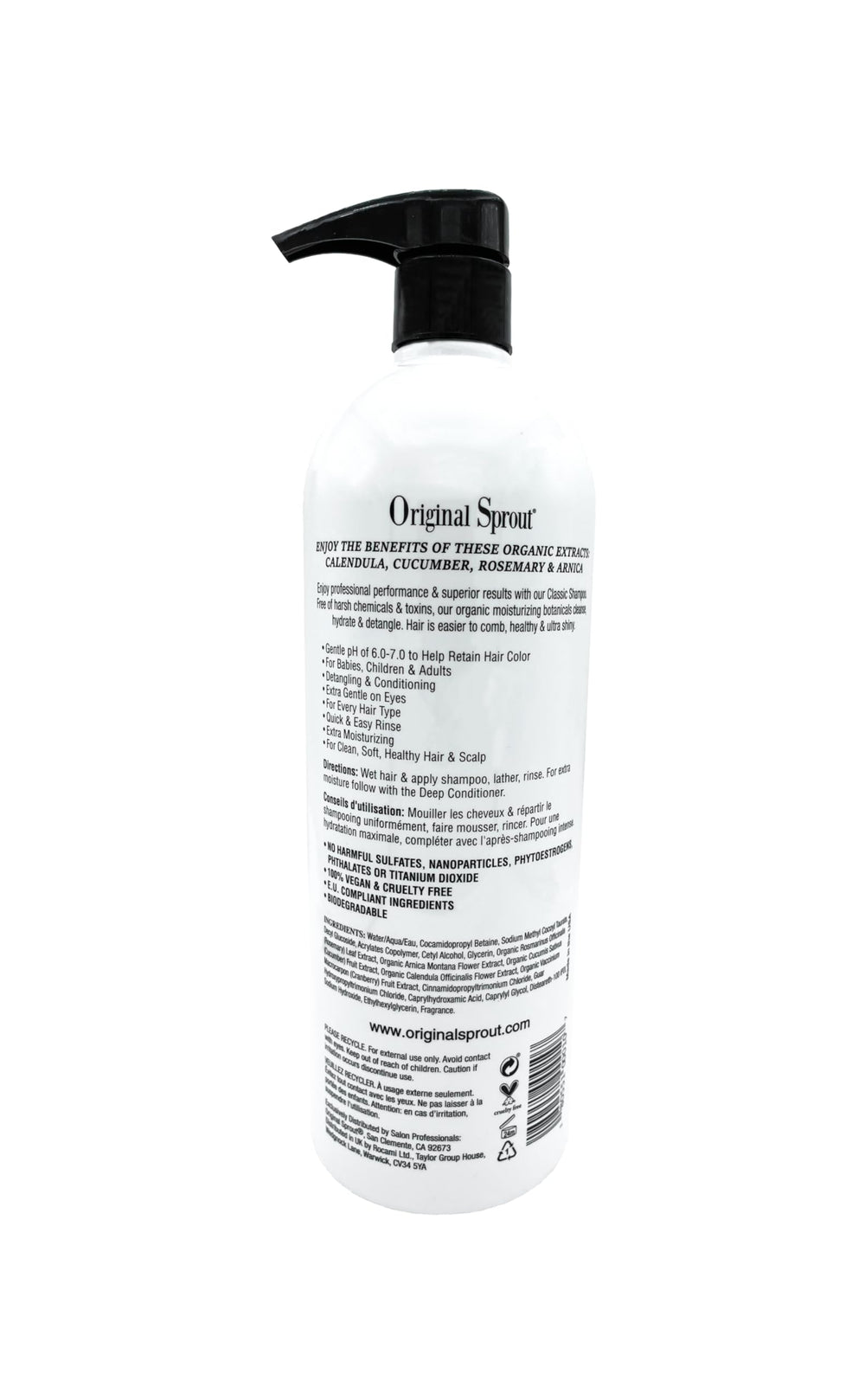 Original Sprout back label ingredients list showing transparency and safety benefit