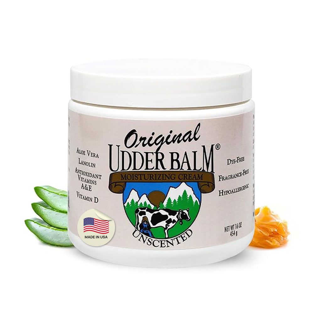 Original Udder Balm jar front view showing unscented formulation benefit