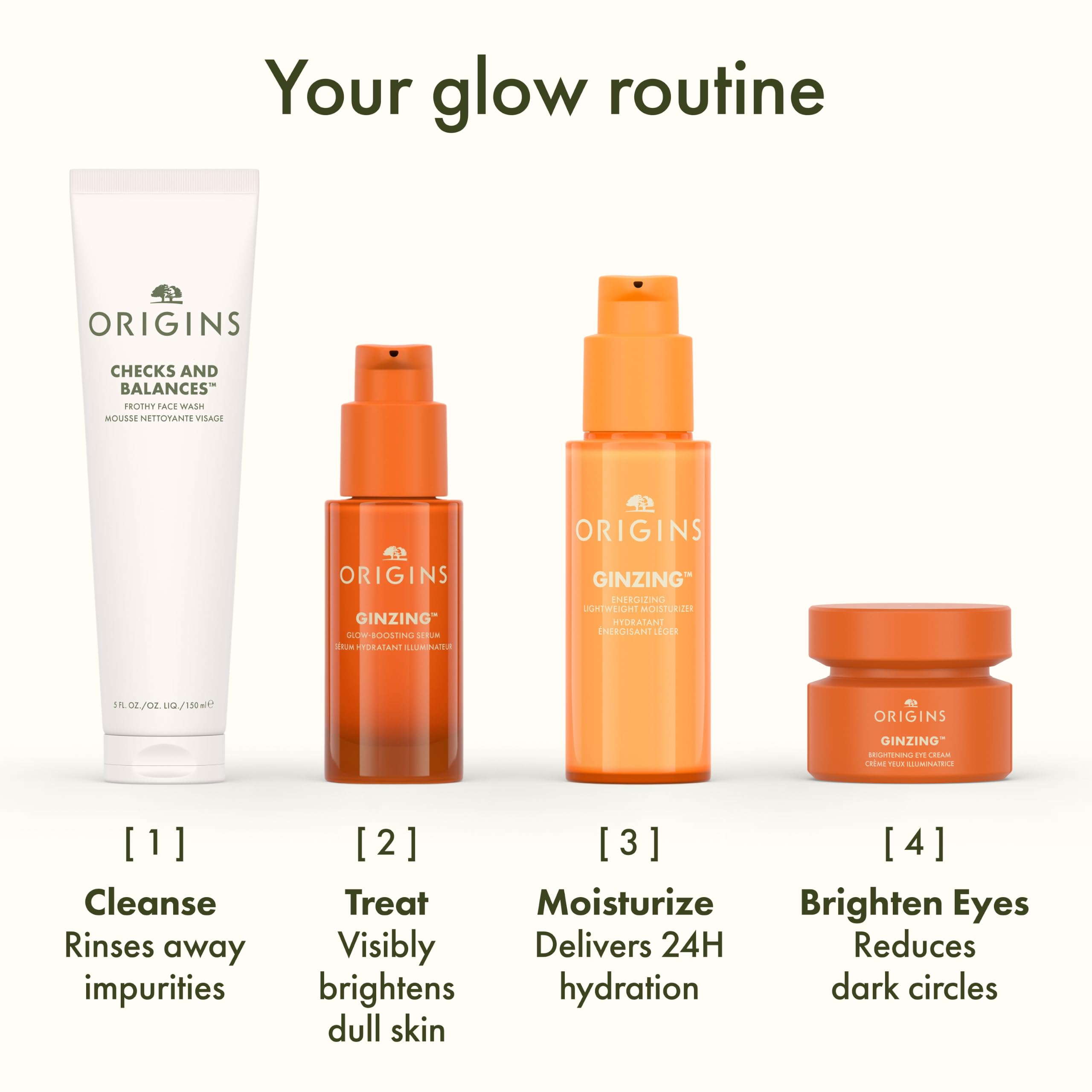 Origins GinZing beside common items for 1.7 fl oz size comparison and scale