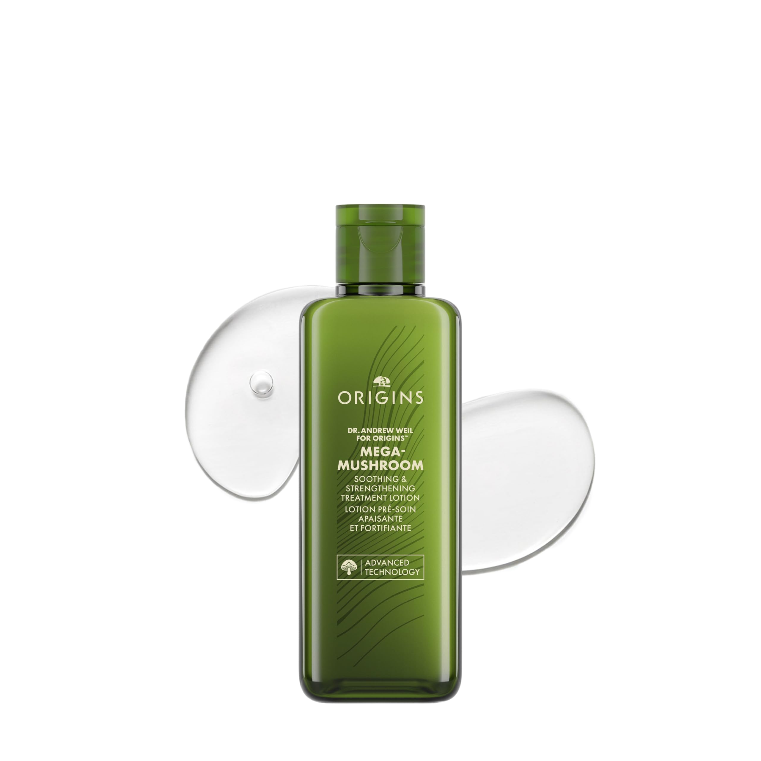 Origins Mega-Mushroom front packaging showing soothing lineup and branding benefit