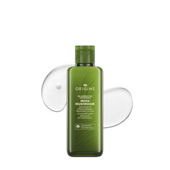 Origins Mega-Mushroom front packaging showing soothing lineup and branding benefit