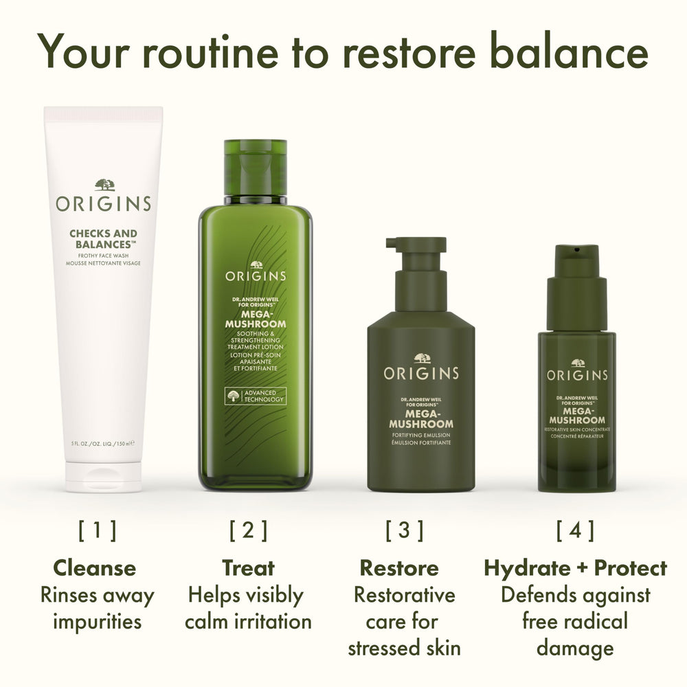 Origins Mega-Mushroom lotion on skin application showing quick sink-in and prep benefit