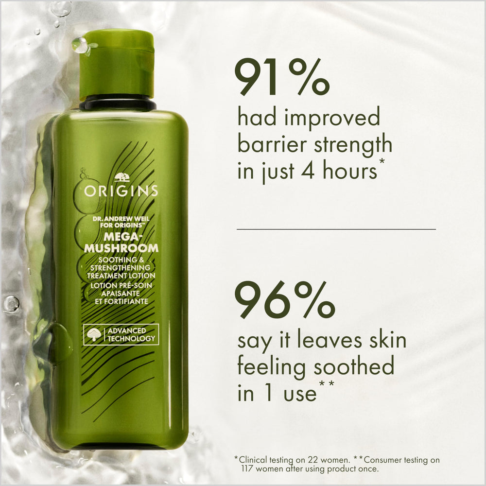 Origins Mega-Mushroom texture close-up revealing light lotion consistency and fast absorption benefit