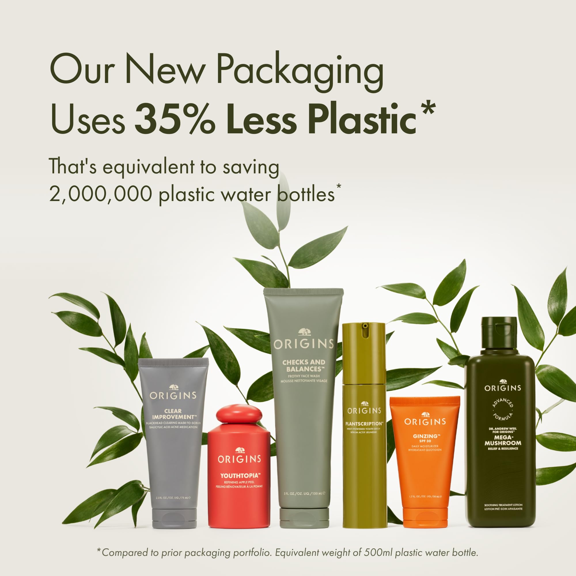 Origins before and after skin texture comparison suggesting smoother, refreshed appearance