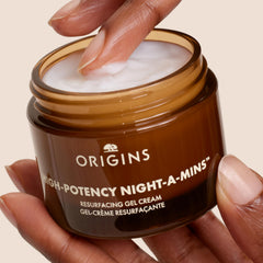 Origins gel being applied to back of hand demonstrating easy spread and fast absorption
