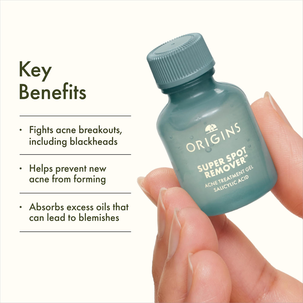 Origins gel texture drop on fingertip demonstrating lightweight absorption