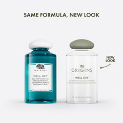 Origins Well Off texture close-up on pad showing gentle non-greasy formula and quick removal