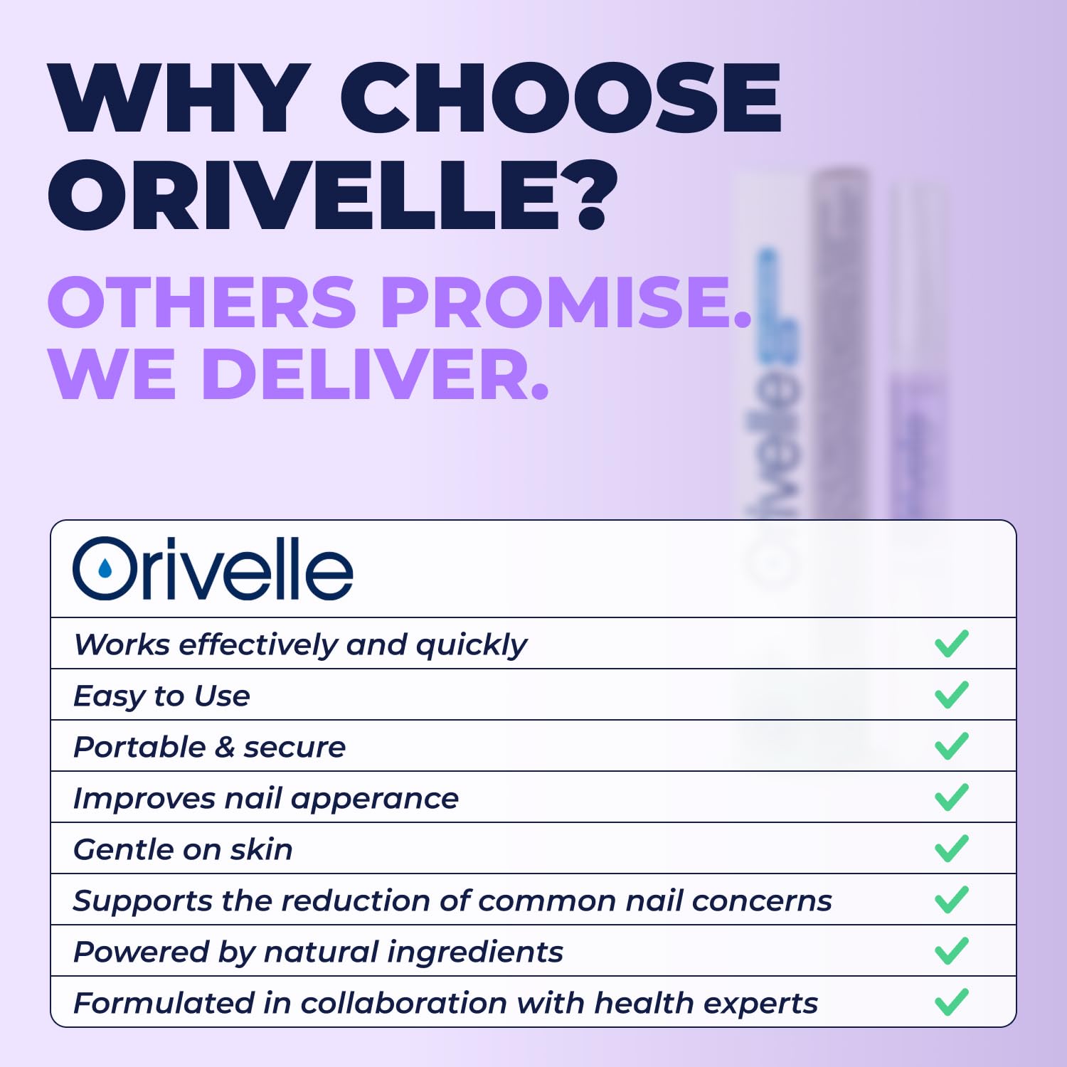 Orivelle label and ingredient list for transparent information