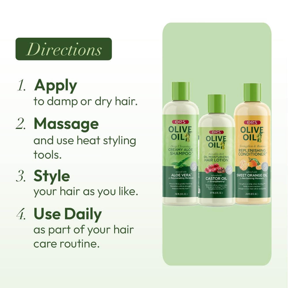 ORS ingredients display of olive, aloe and orange highlighting natural actives
