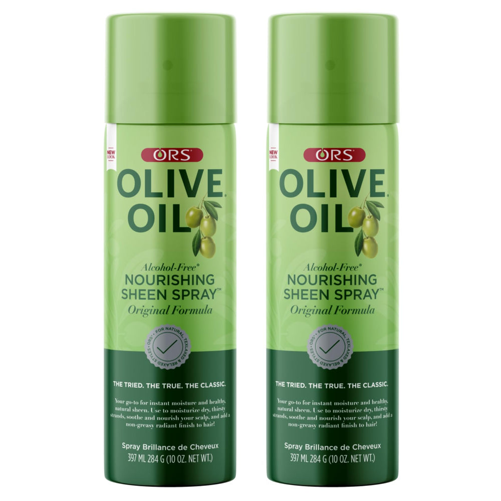 ORS olive oil sheen spray front view showing lightweight shine benefit