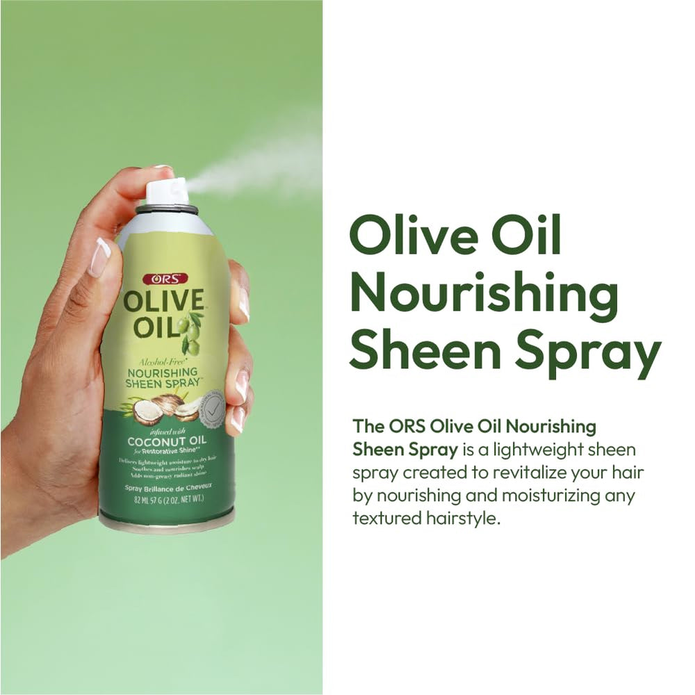 ORS sheen spray on hair strand showing smooth reflective texture