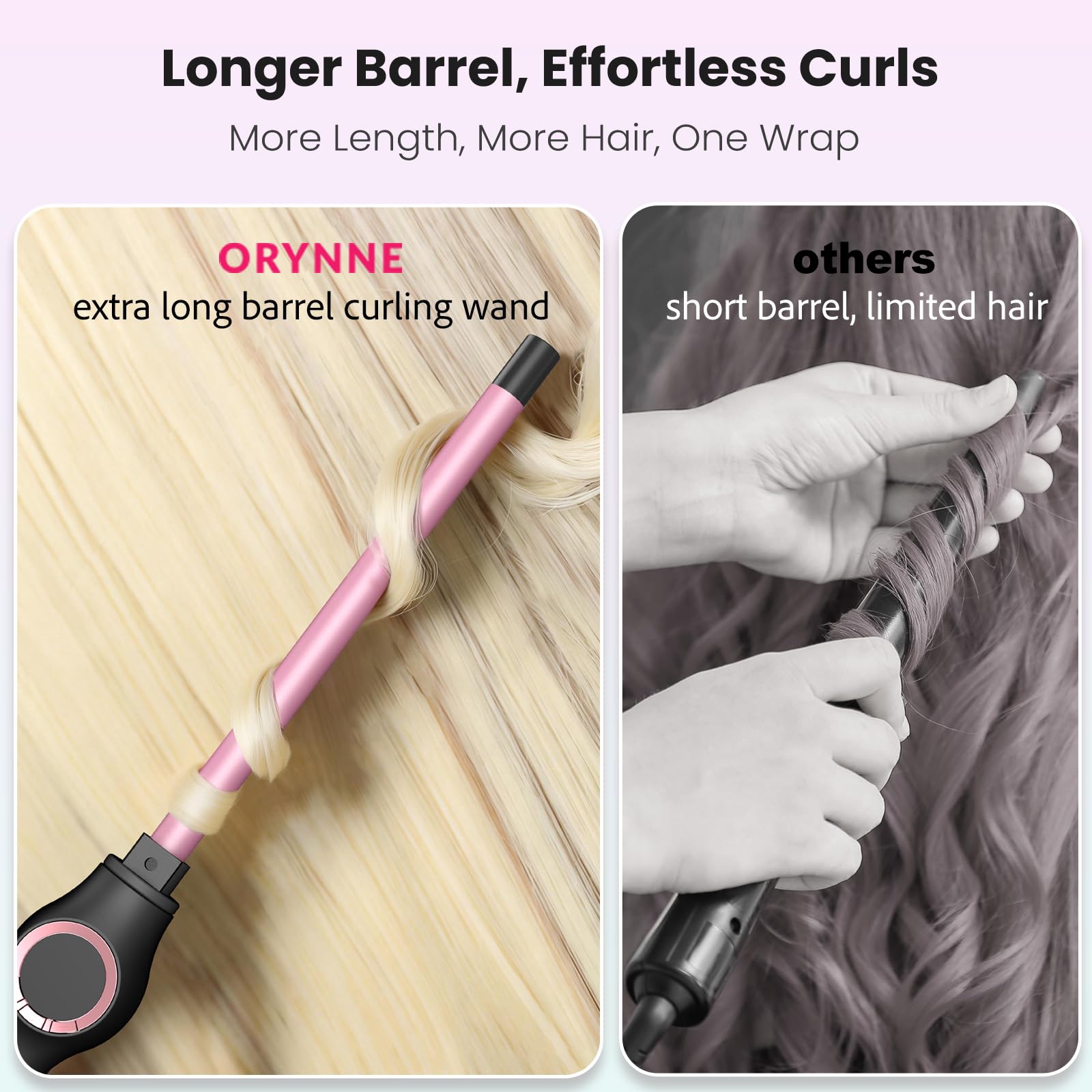 ORYNNE digital temperature display showing precise heat for tailored styling