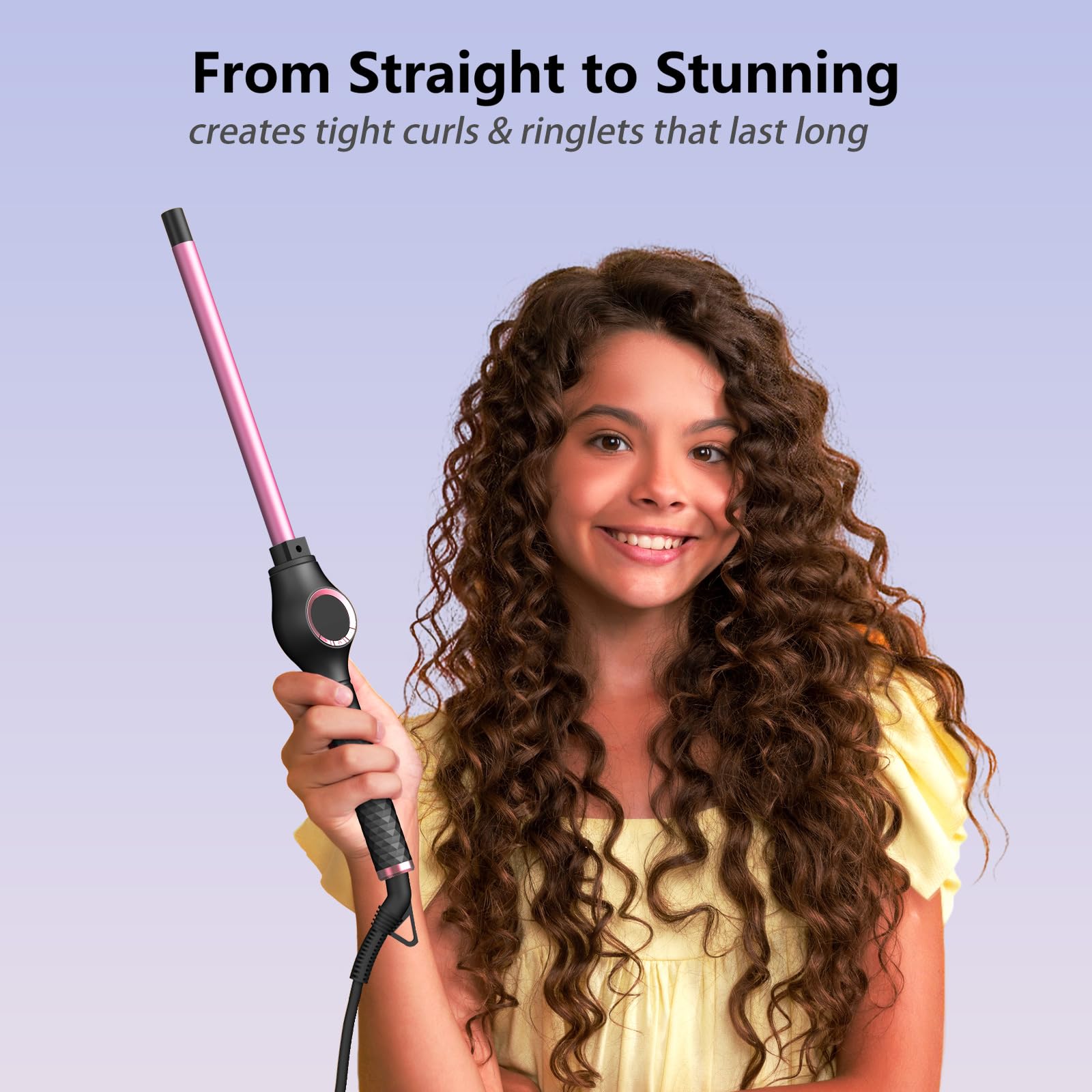 ORYNNE finished tight curls on model showcasing shiny, frizz-reduced results