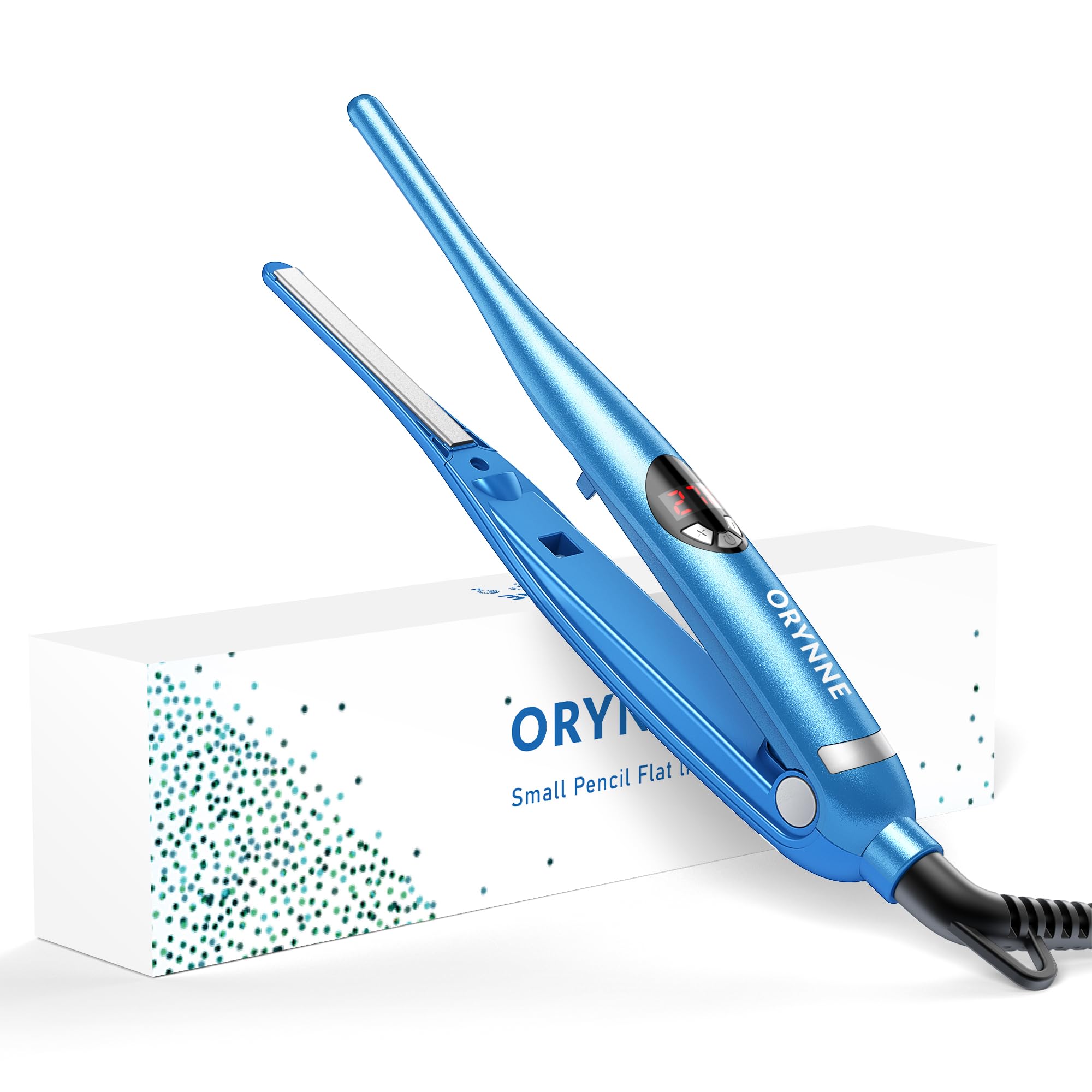orynne front view small flat iron showing compact design and quick heating benefit