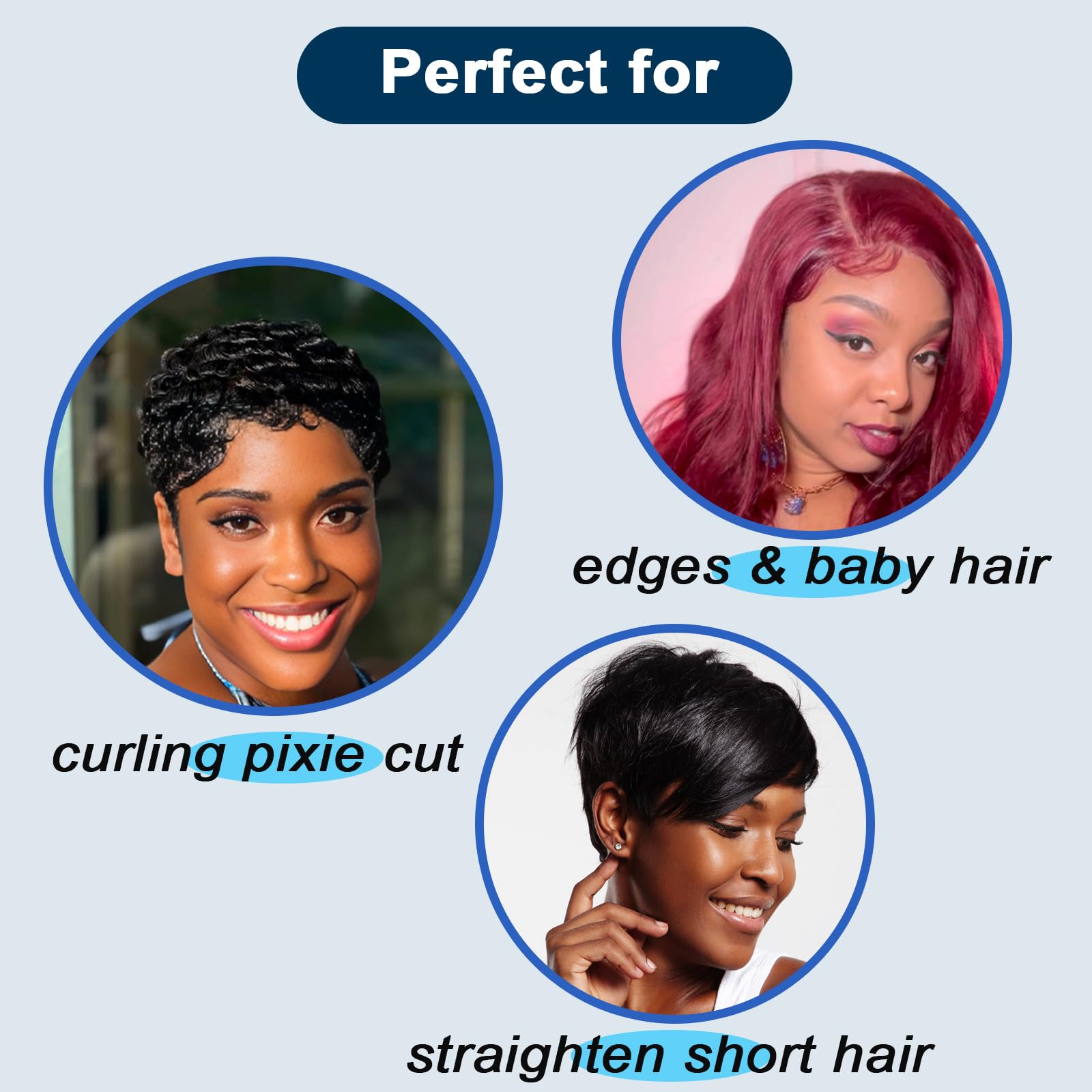 orynne styling short hair edges on model for precise control and polished finish benefit