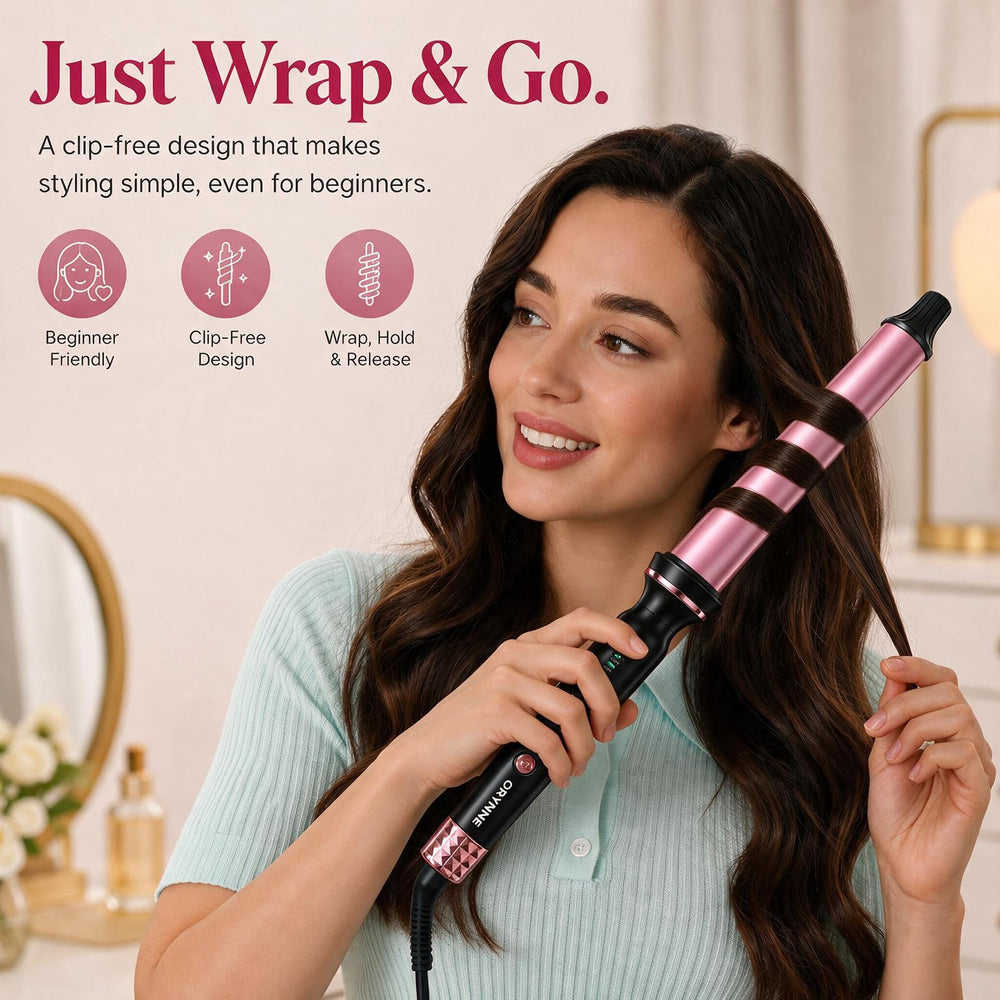 ORYNNE wand in hand creating loose beach waves for fast styling results