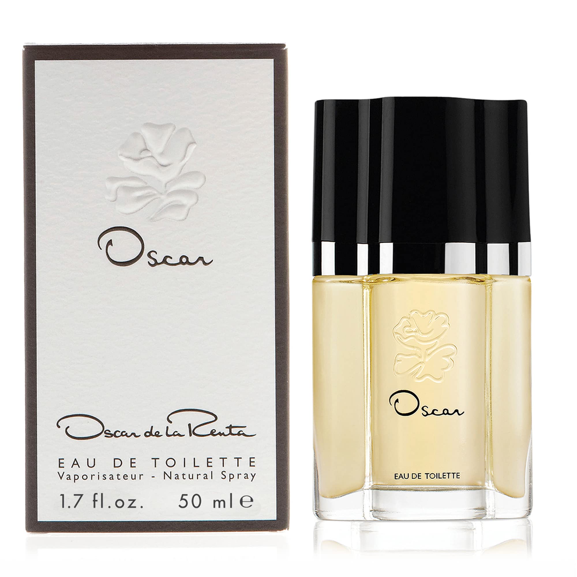 Oscar de la Renta bottle front view, elegant presentation and instant recognition