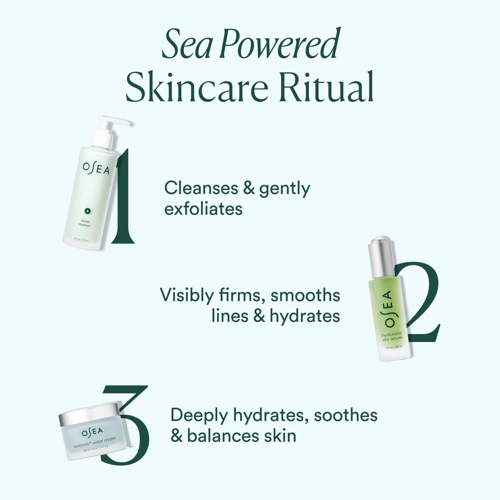 OSEA Seabiotic with seaweed background showing marine-derived ingredient benefit