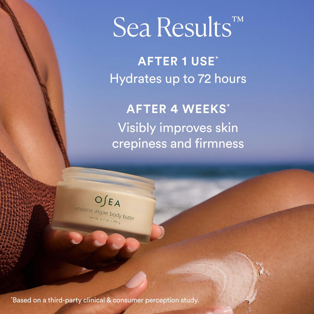 OSEA applying body butter on arm for instant softening benefit