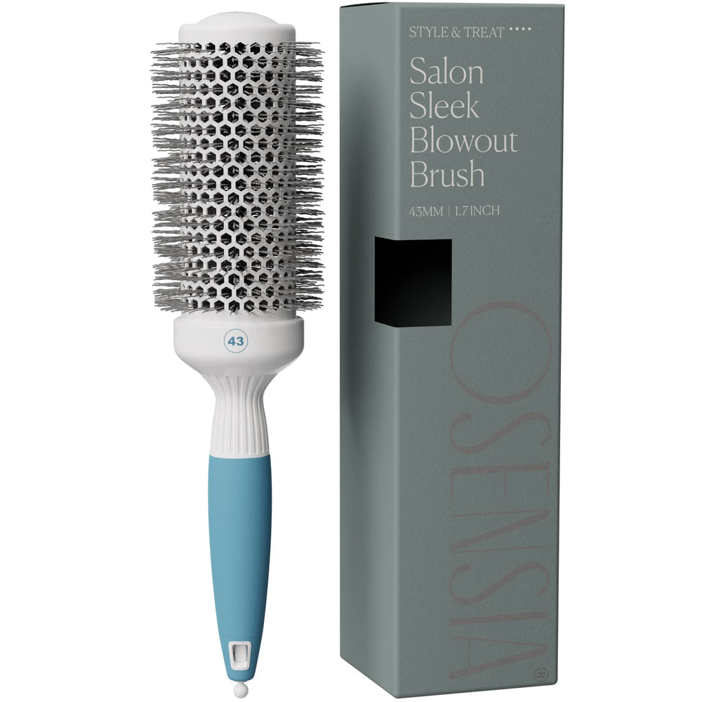 Osensia front view of brush showing ceramic barrel and ergonomic handle for faster styling