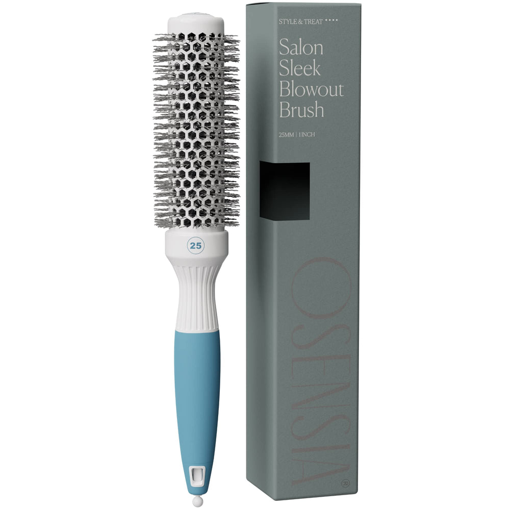 Osensia front view of round brush showing sleek design and easy styling benefit