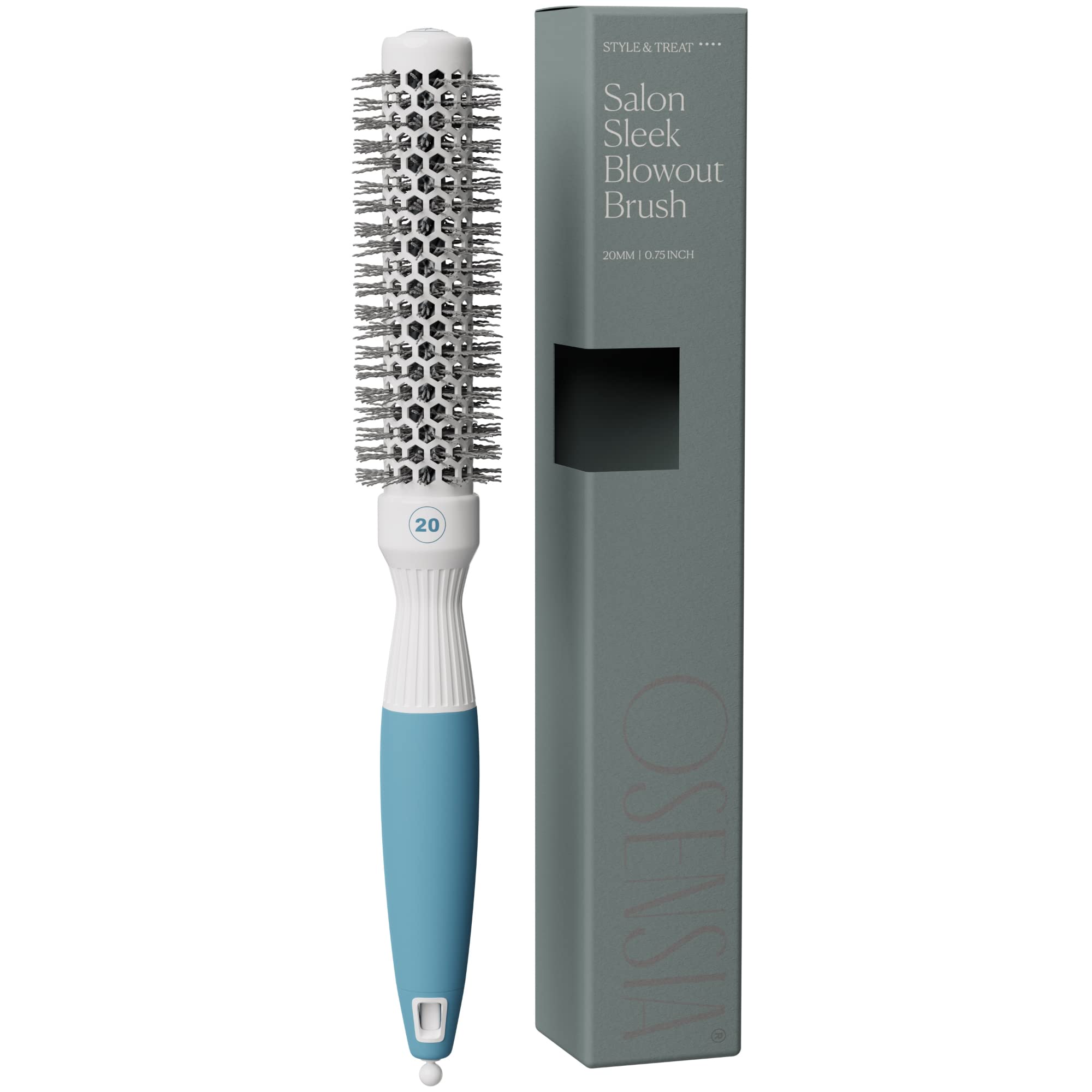 Osensia front view of small round brush showing compact salon-ready design and control
