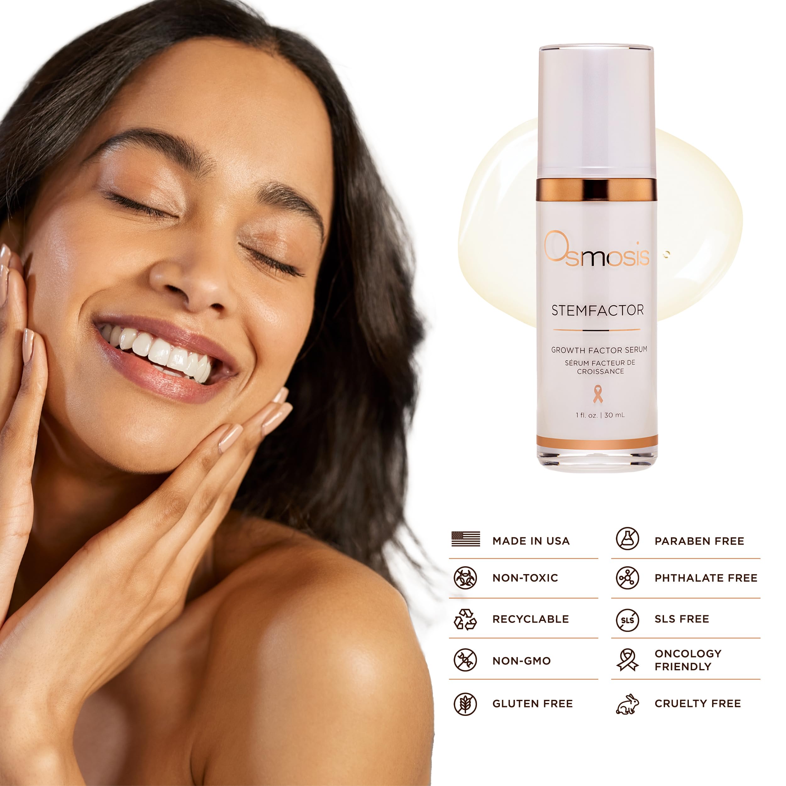 OSMOSIS StemFactor ingredient label detail highlighting growth factor and exosome focus benefit
