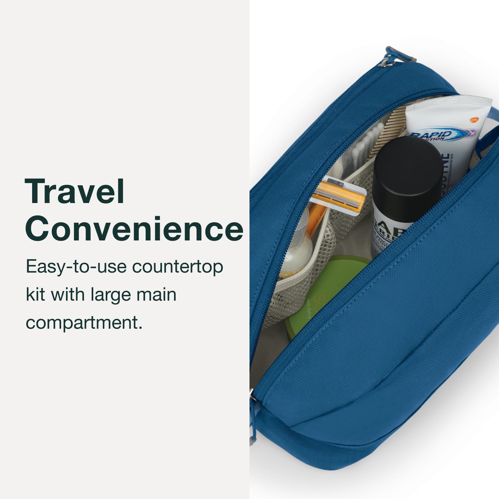 Osprey Daylite toiletry kit zipper detail for secure closure benefit