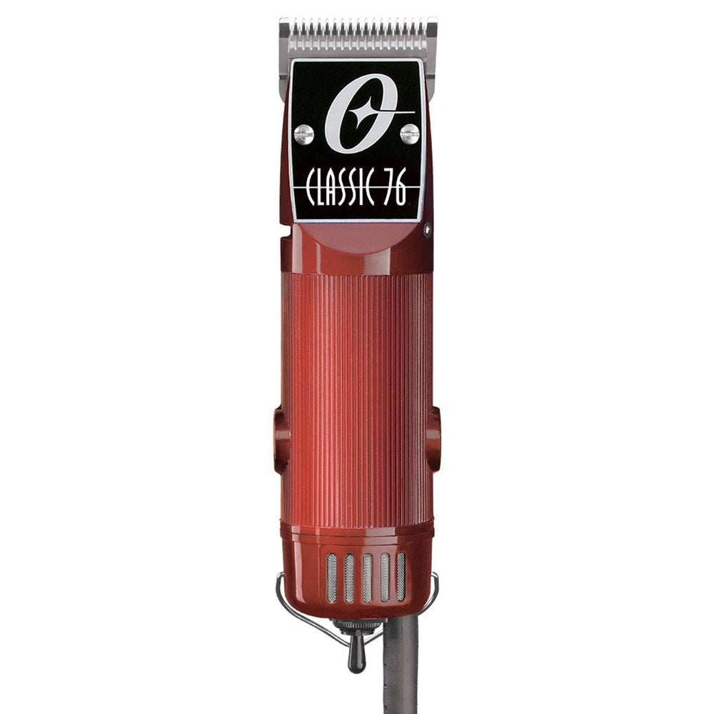 Oster Classic 76 front view showing burgundy housing and durable build benefit