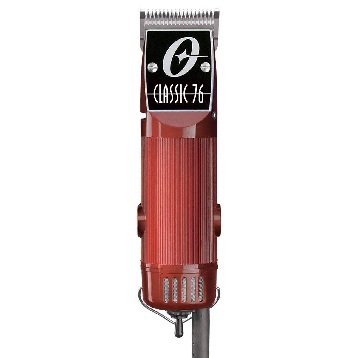 Oster Classic 76 front view showing burgundy housing and durable build benefit