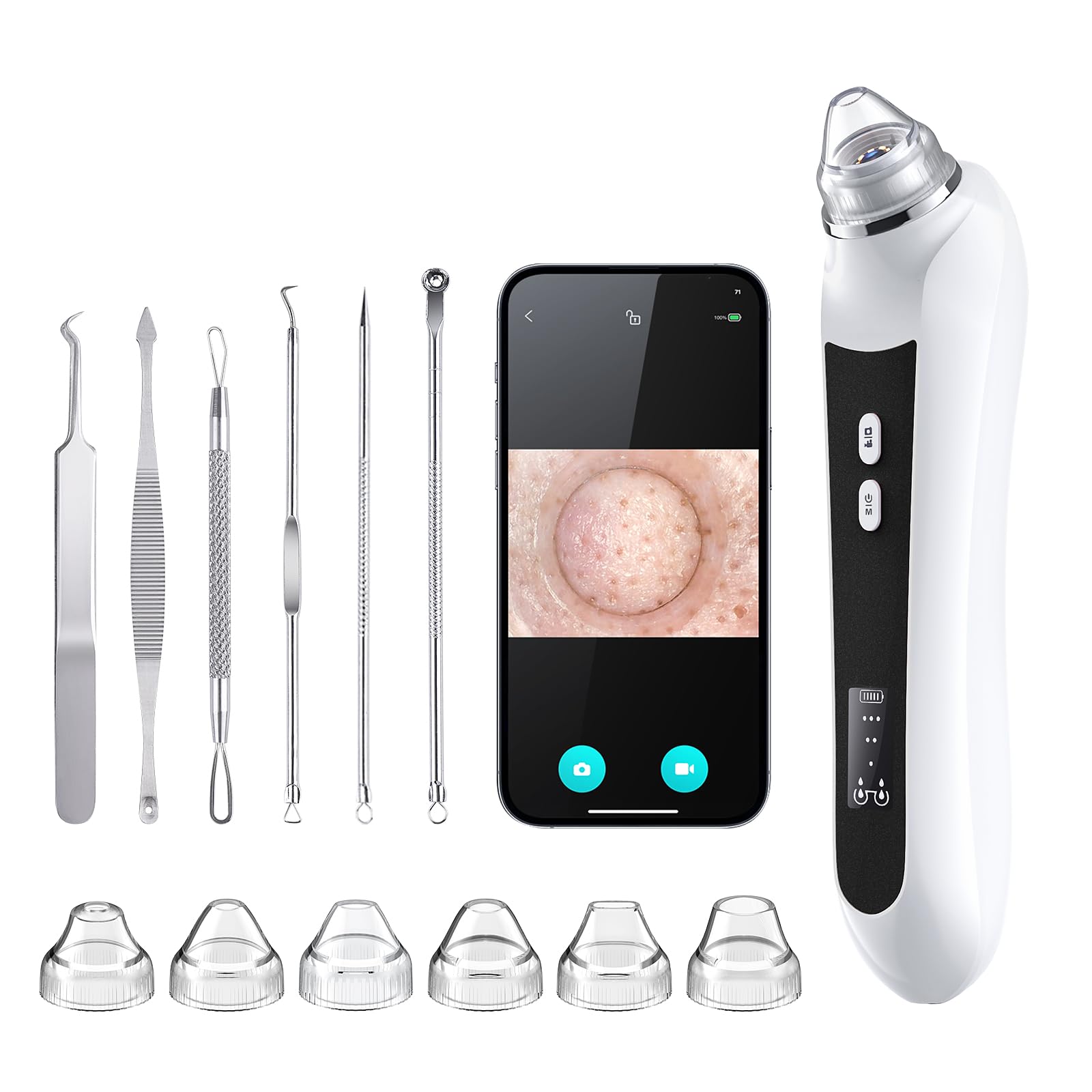 Ottleba HD camera blackhead remover front view showing buttons and screen, provides clear visibility