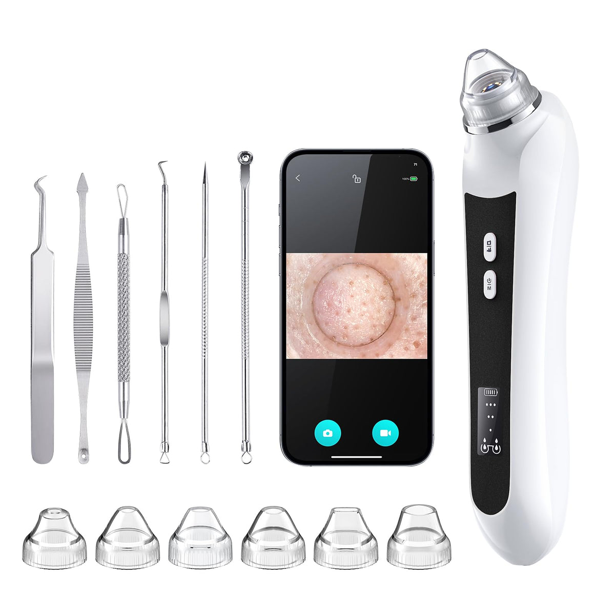 Ottleba HD camera blackhead remover front view showing buttons and screen, provides clear visibility