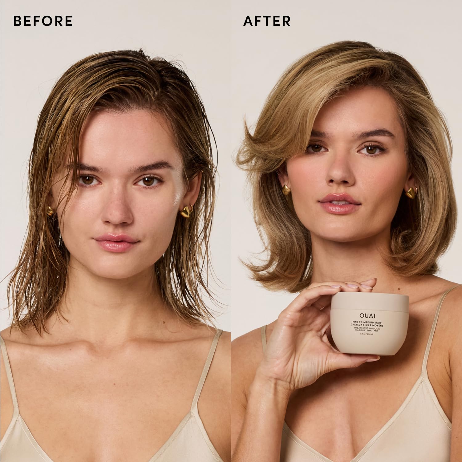 OUAI applied to mid-lengths and ends for frizz control and smoother hair