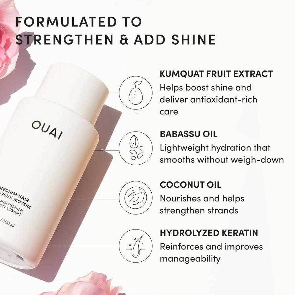 OUAI bottle label detail emphasizing product name and sulfate-free benefit