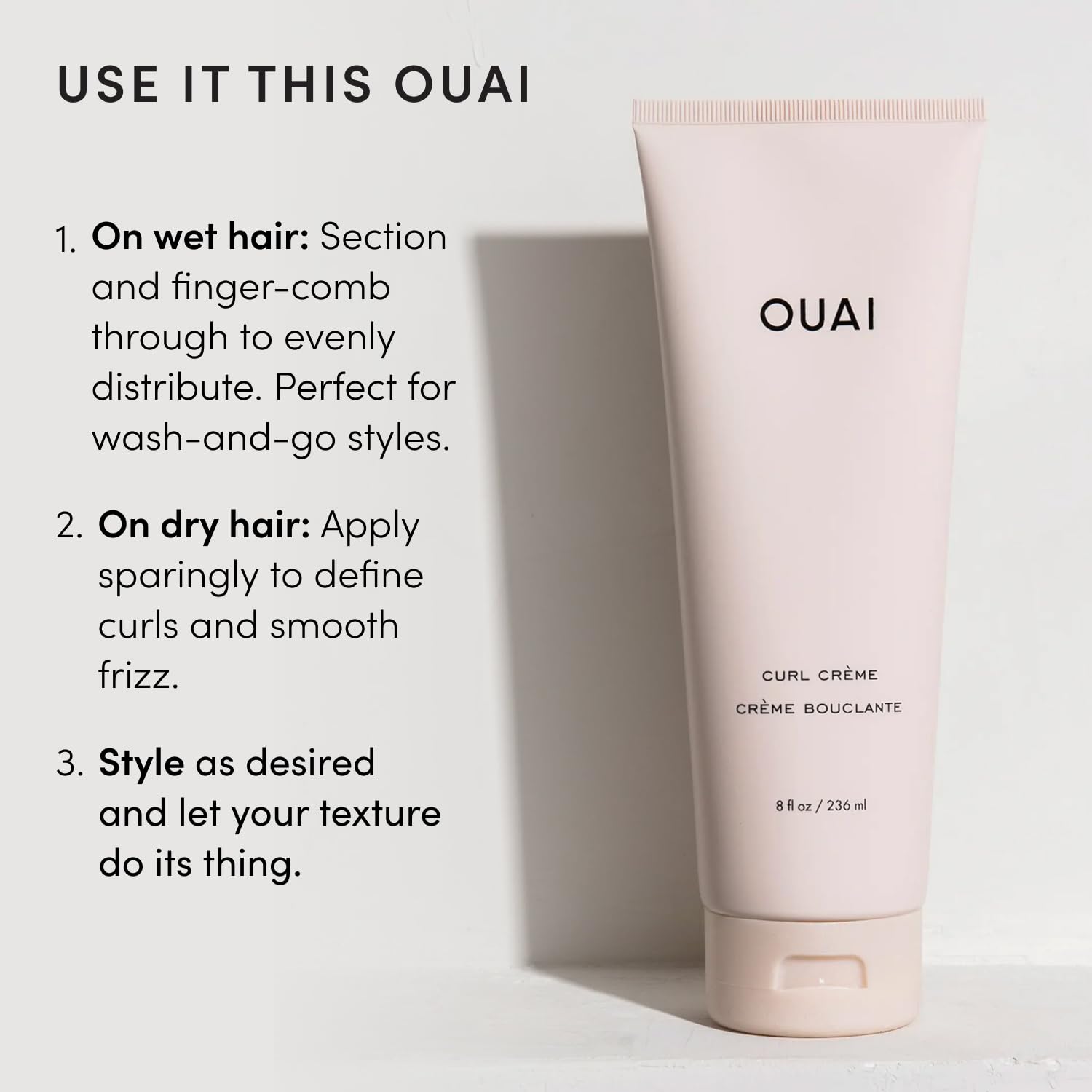 OUAI curl cream with coconut and seed oils illustrating nourishing ingredients